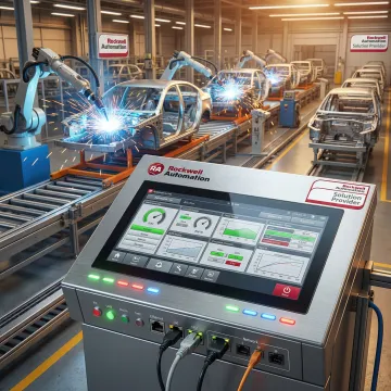 Advanced PLC control panel managing automotive production line automation systems