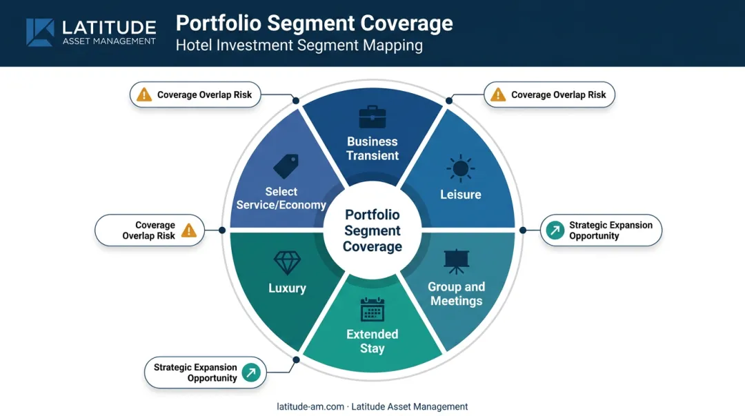 Hotel portfolio guest segment mapping wheel showing six traveler categories by brand