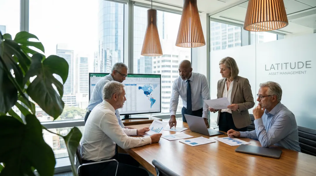 Latitude Asset Management hospitality advisory team reviewing hotel portfolio performance data