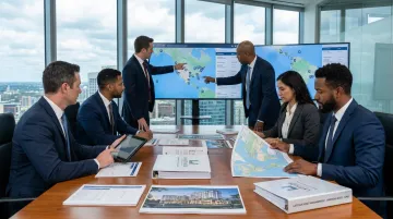 Hotel investment advisory team reviewing cross-border real estate portfolio across the Americas