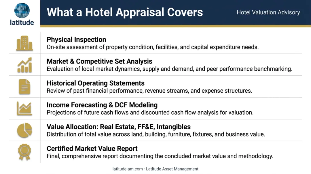 Six components of a hotel property appraisal scope and methodology breakdown