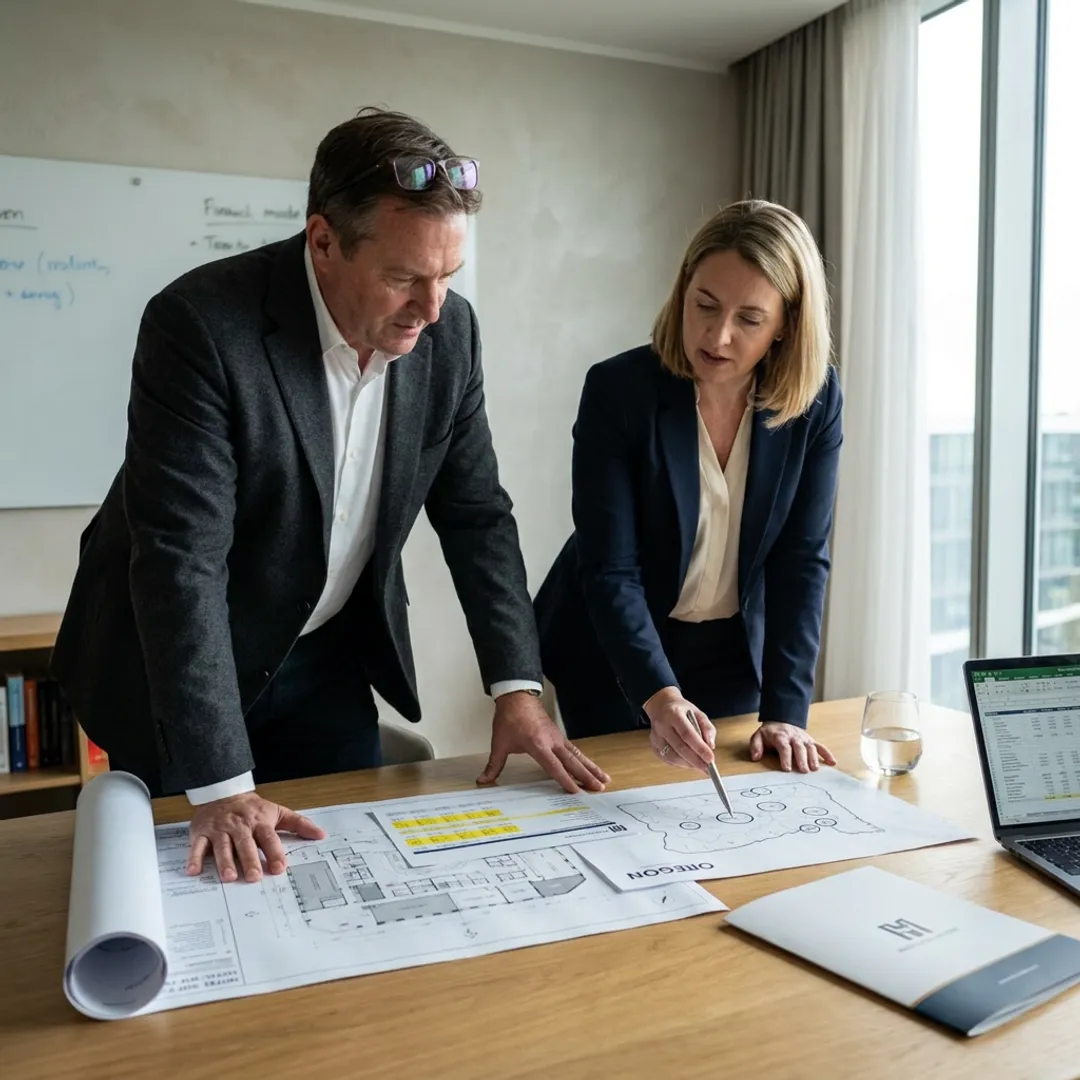 Hospitality real estate consultants reviewing hotel development strategy