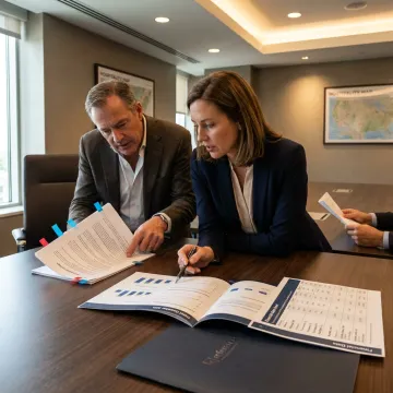 Hotel advisory team reviewing operator selection documents