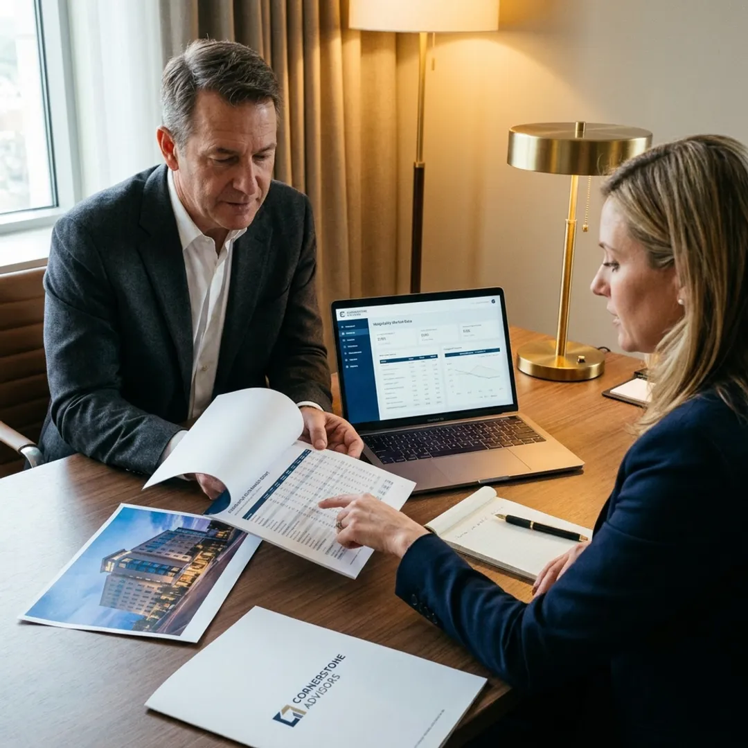 Hotel acquisition broker meeting with investors