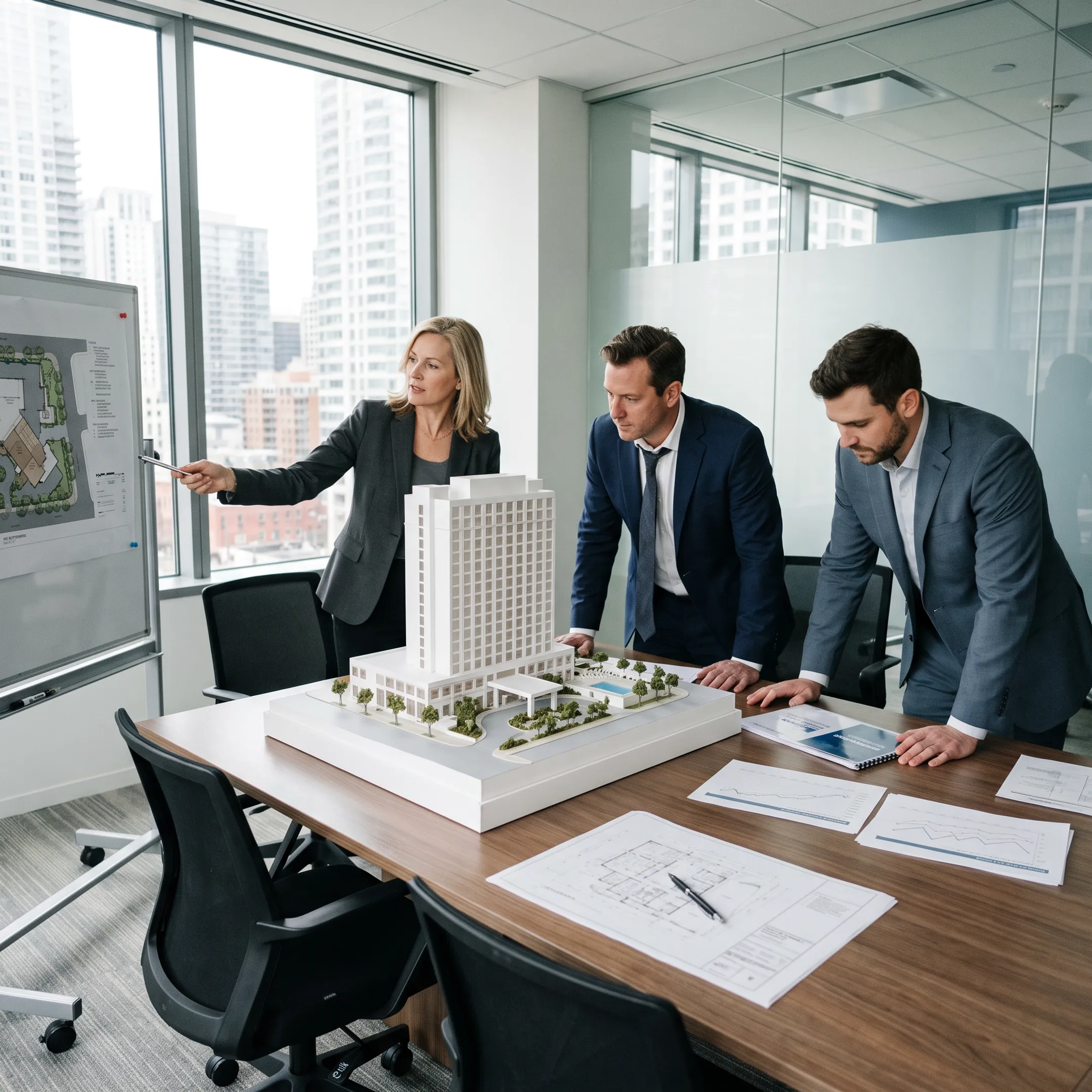 Advisors discussing a hotel development strategy