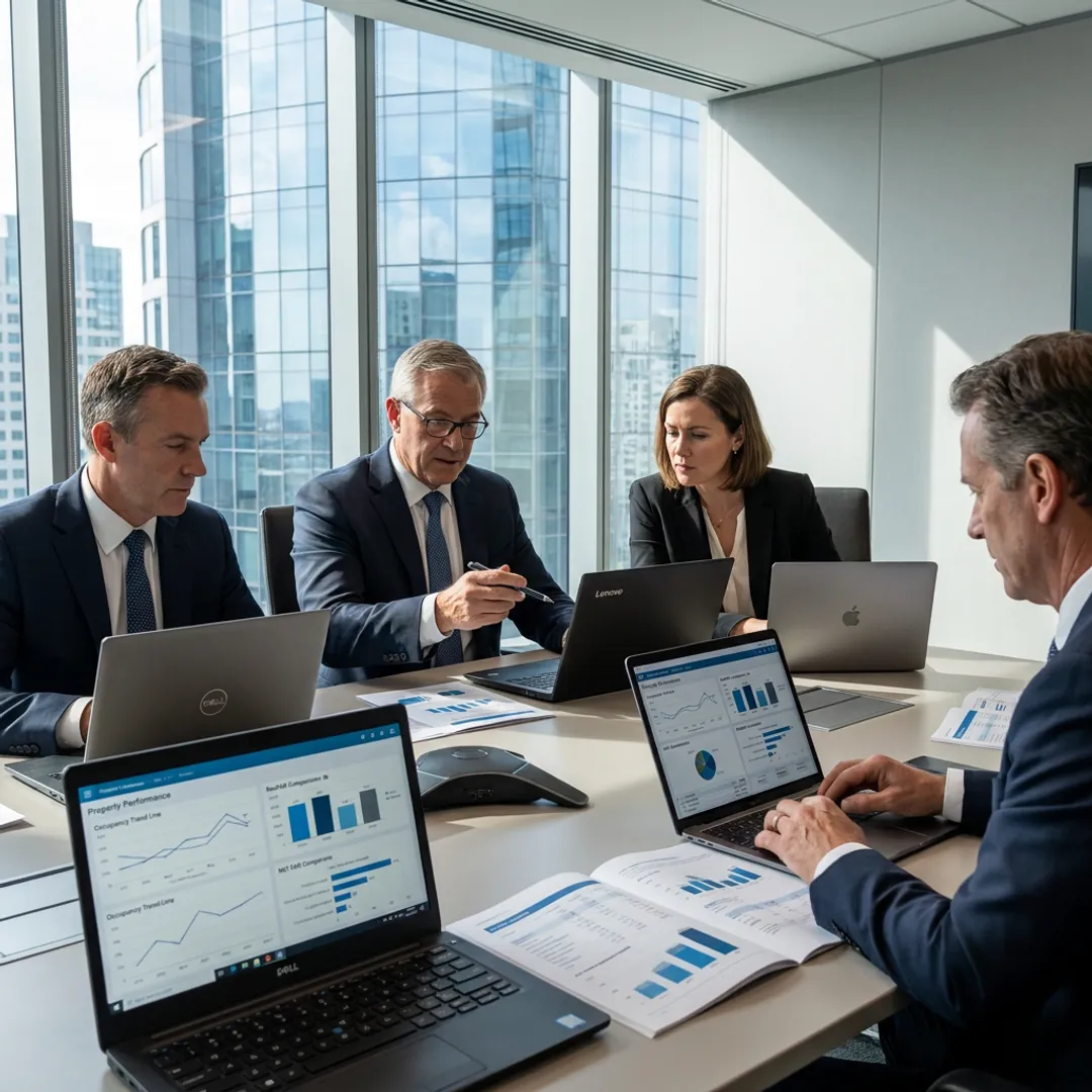 Hotel management professionals reviewing strategy