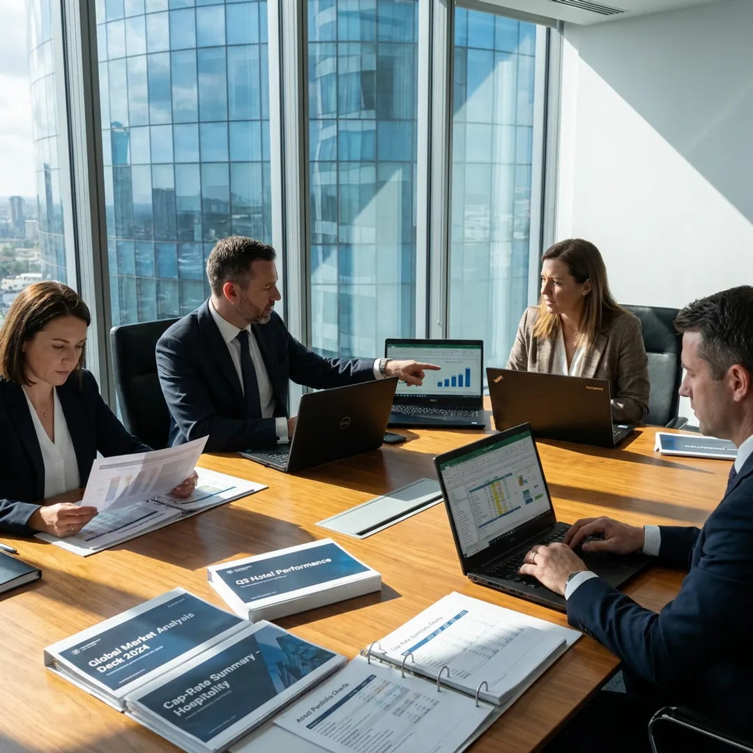 Hospitality consultants reviewing hotel investment strategy