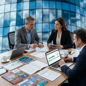 Hospitality consultants reviewing hotel investment strategy