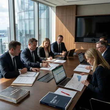 Hotel executives reviewing investment strategy