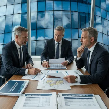 Hospitality advisors reviewing hotel investment underwriting