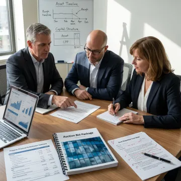 Hospitality advisors reviewing hotel asset auction strategy