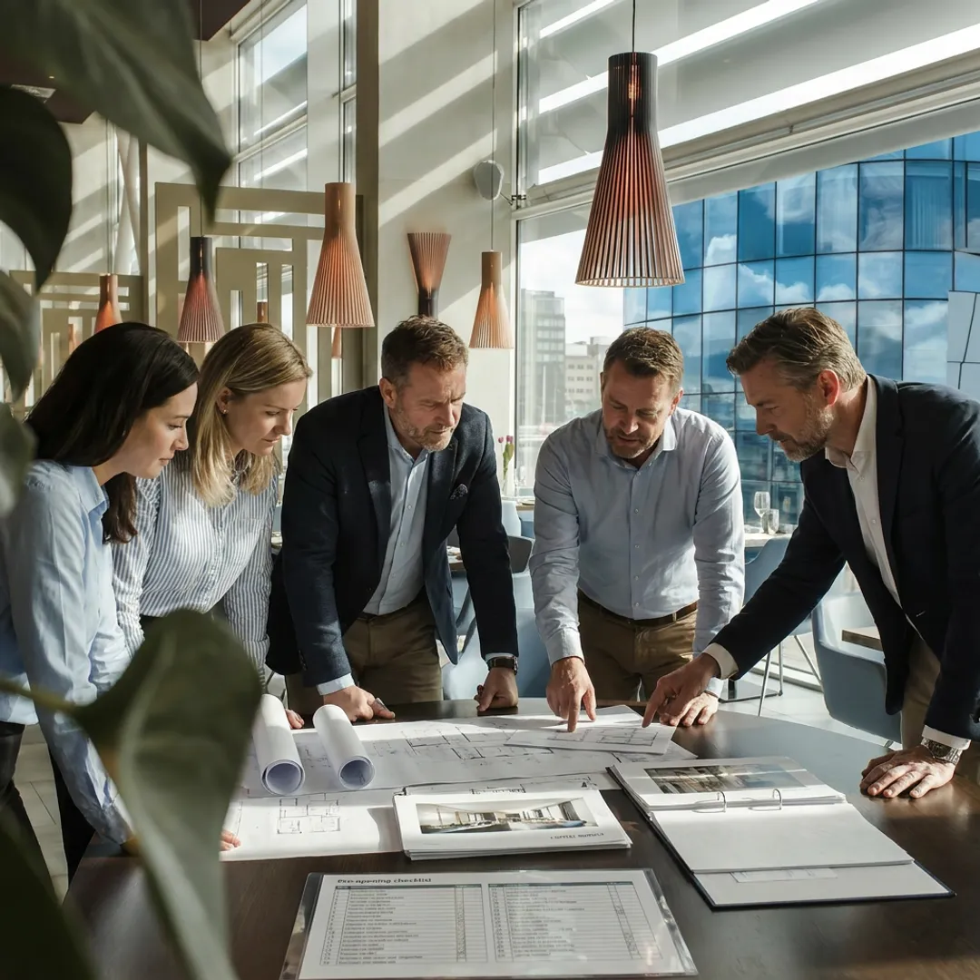 Hotel development advisors reviewing project plans