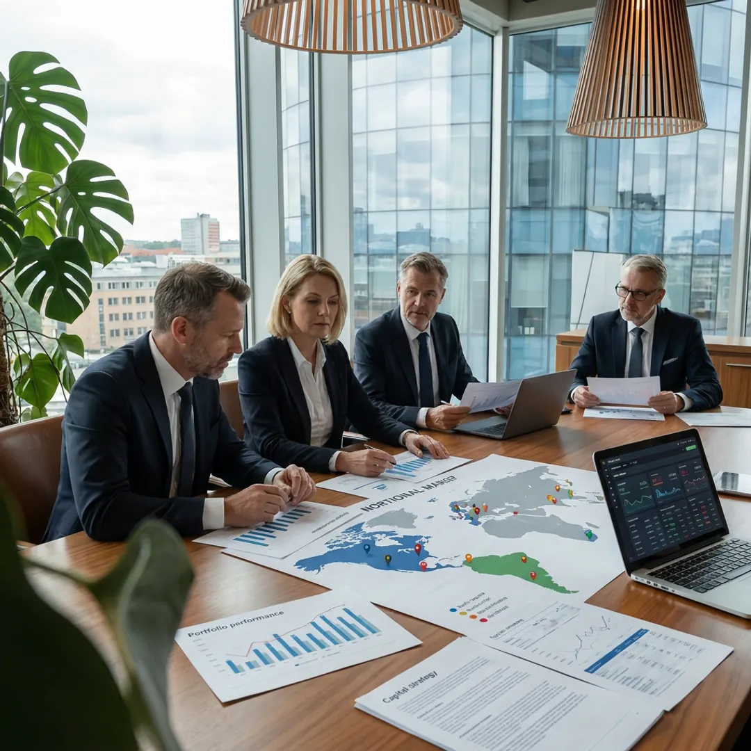 Hotel investment advisors reviewing portfolio strategy