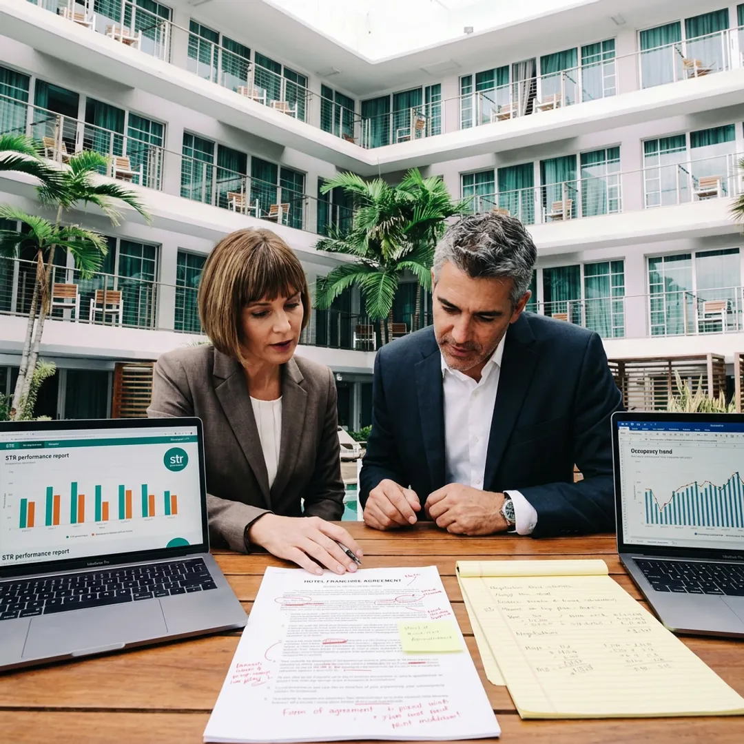 Advisors reviewing a hotel franchise agreement