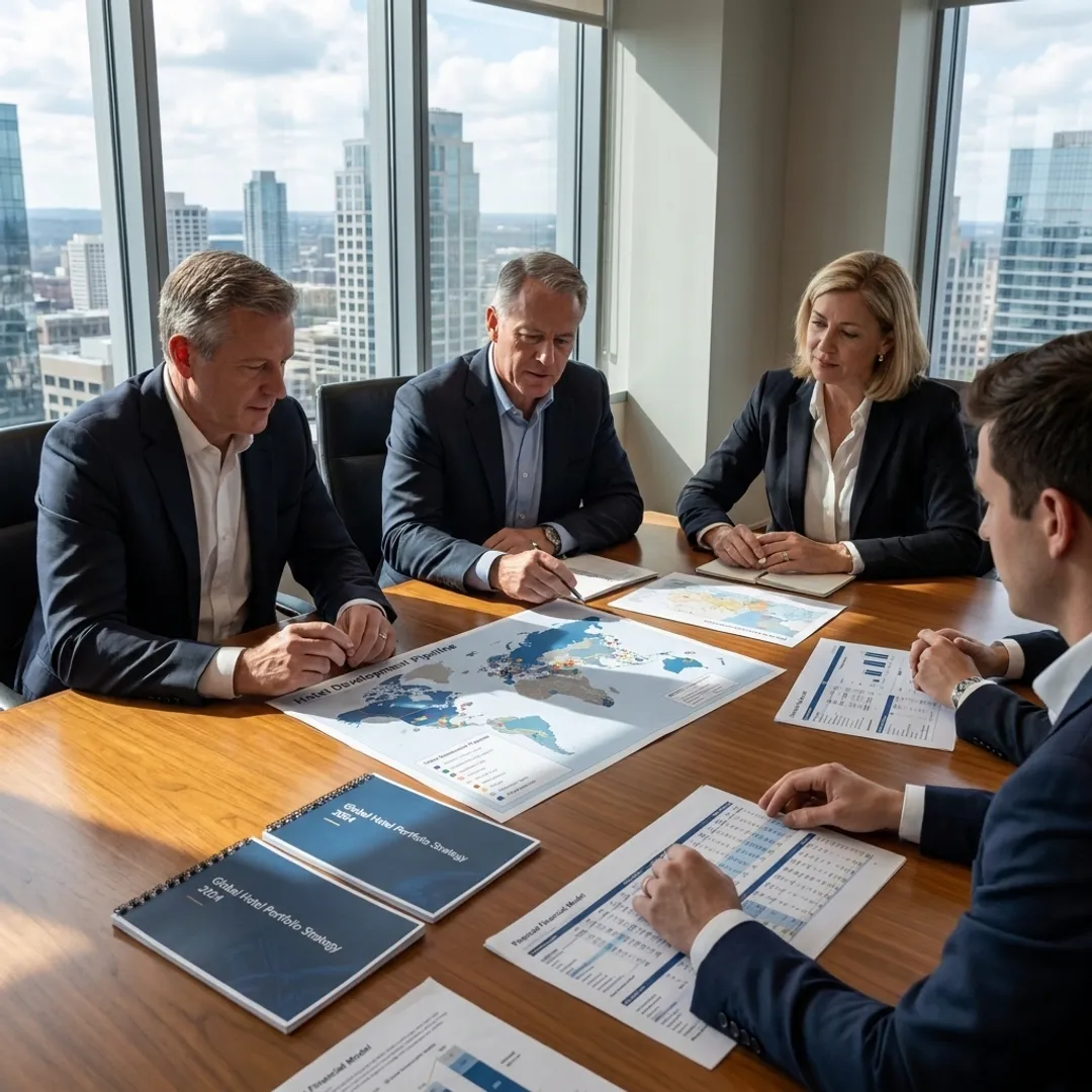 Family office advisors reviewing hotel investment strategy