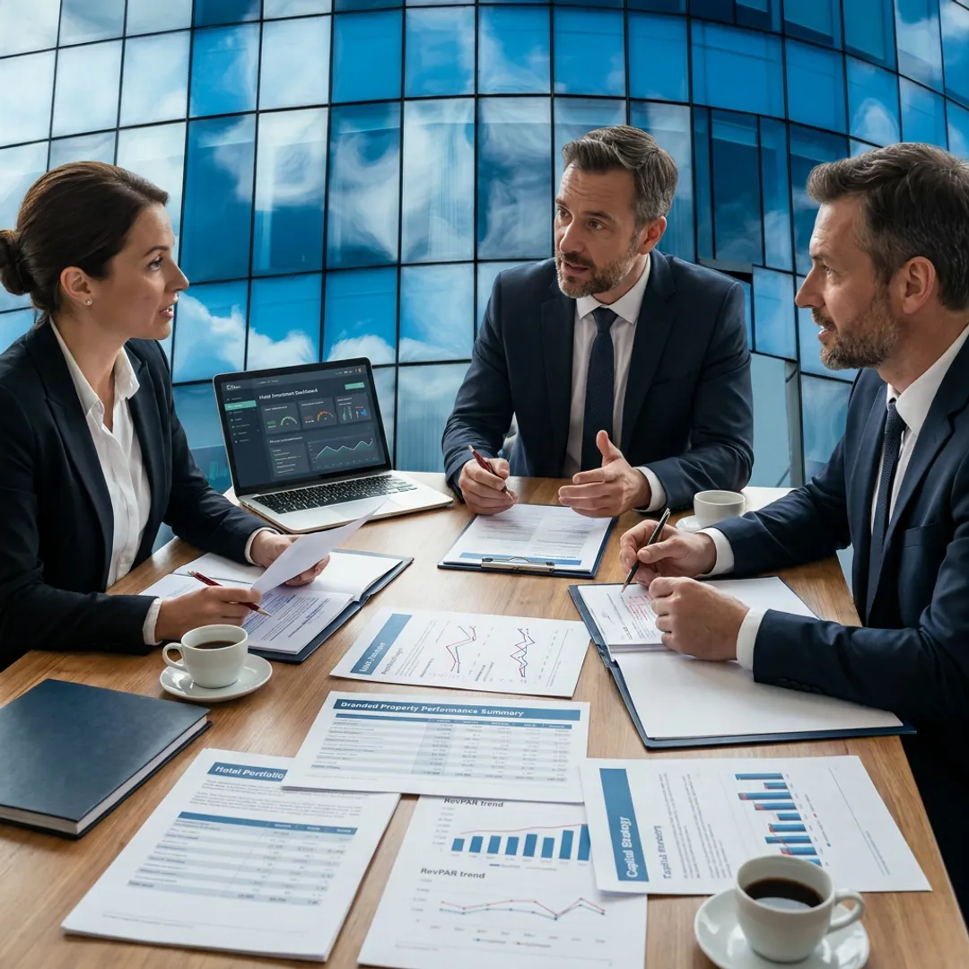 Advisors reviewing hotel investment financials