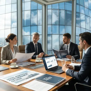 Hotel investment advisors reviewing portfolio strategy