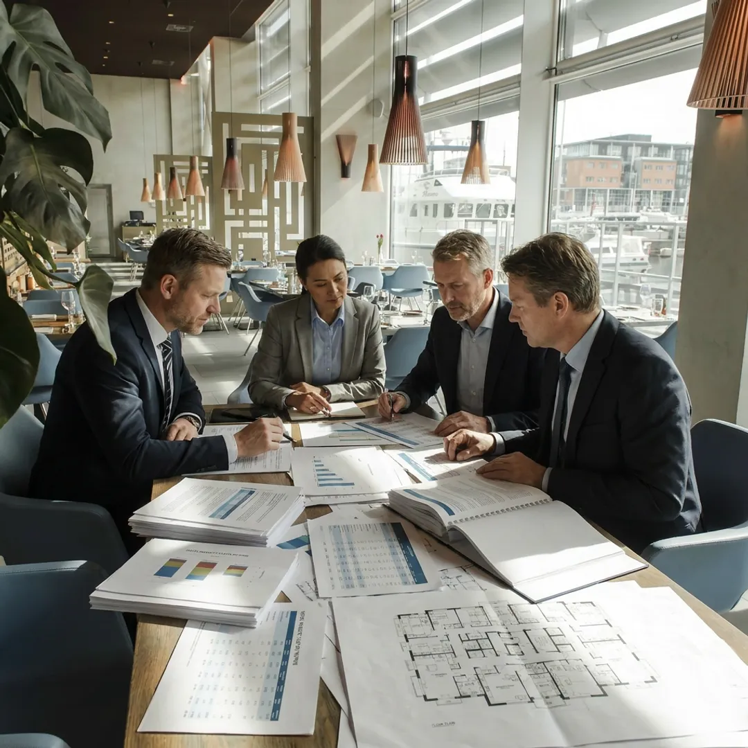 Hotel advisory team reviewing market study data