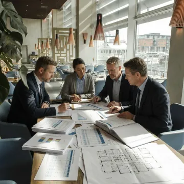 Hotel advisory team reviewing market study data