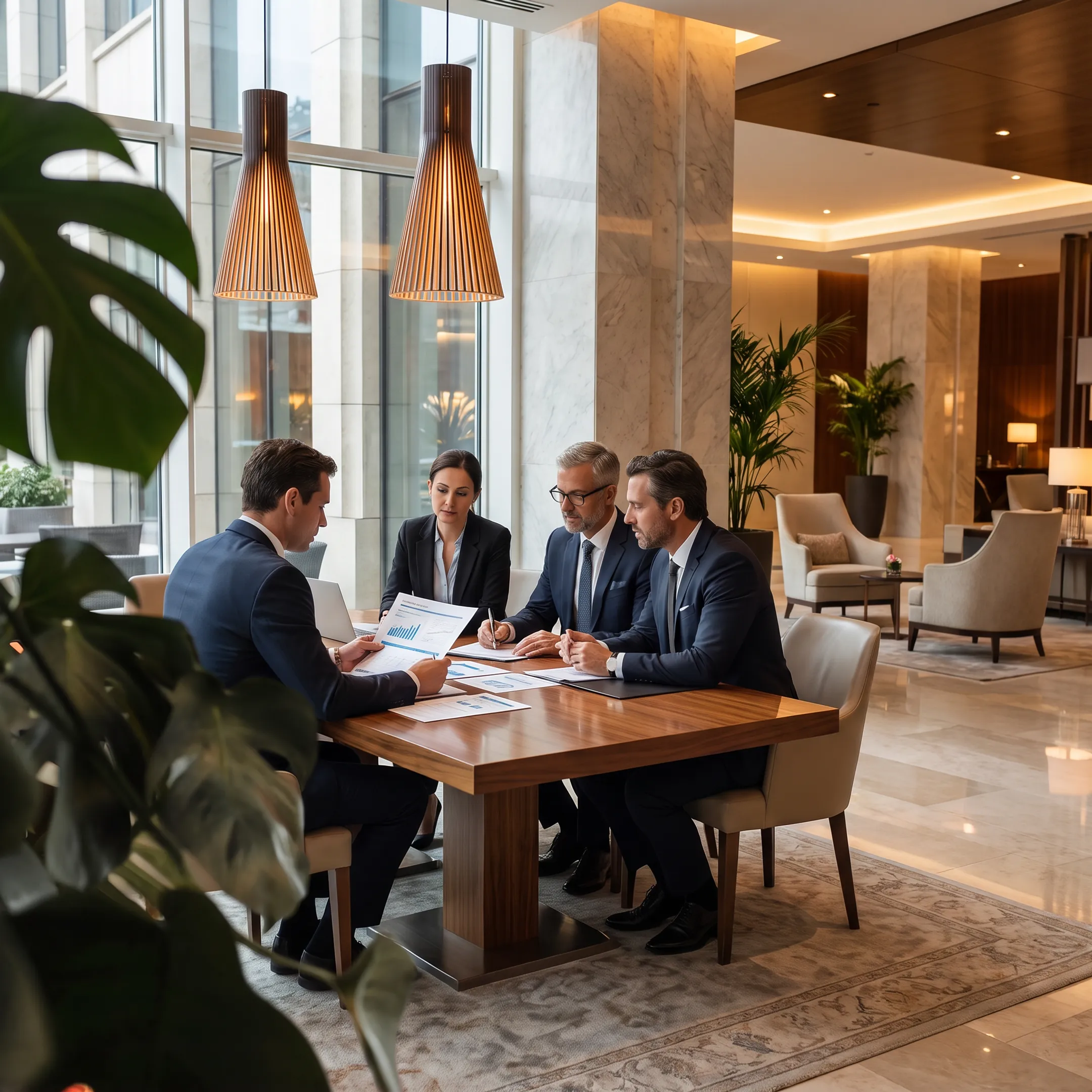 Luxury hotel consultant reviewing property performance
