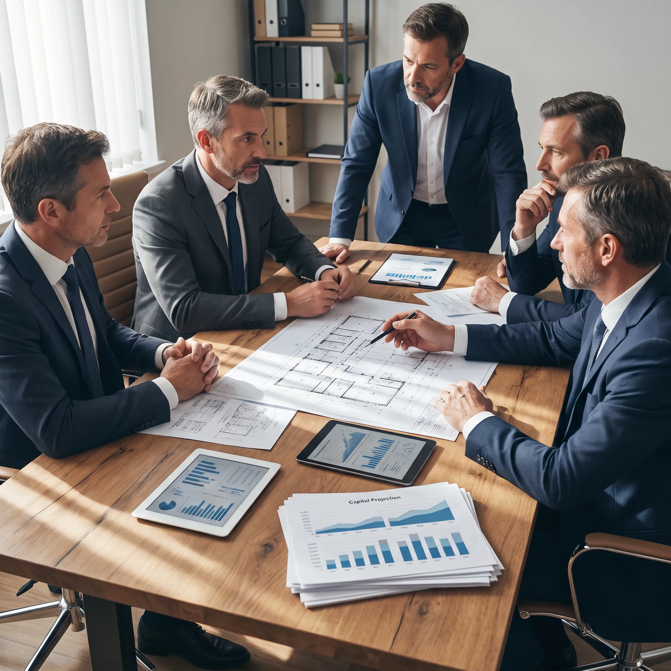 Advisors analyzing hotel development strategy