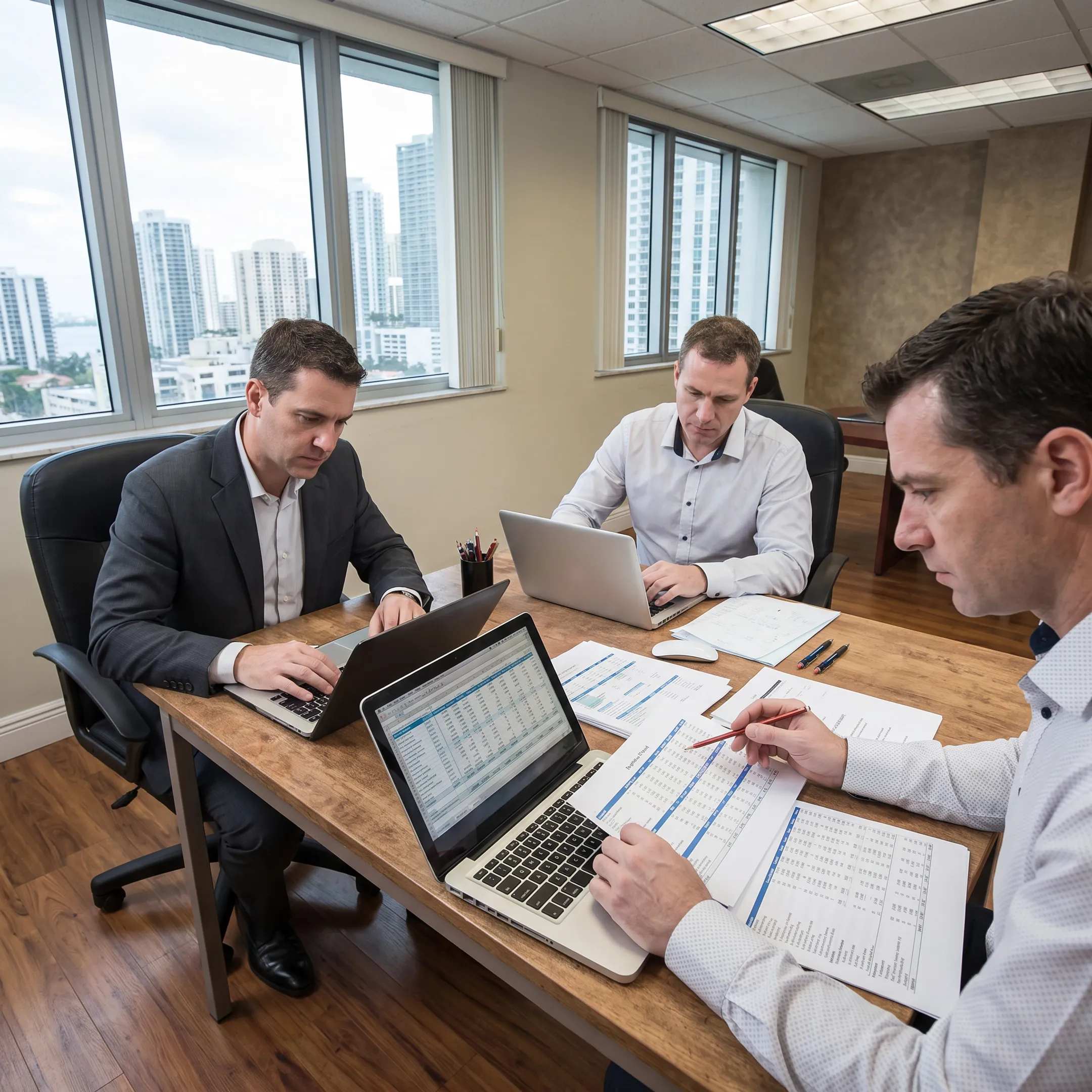 Hospitality consultants reviewing hotel performance