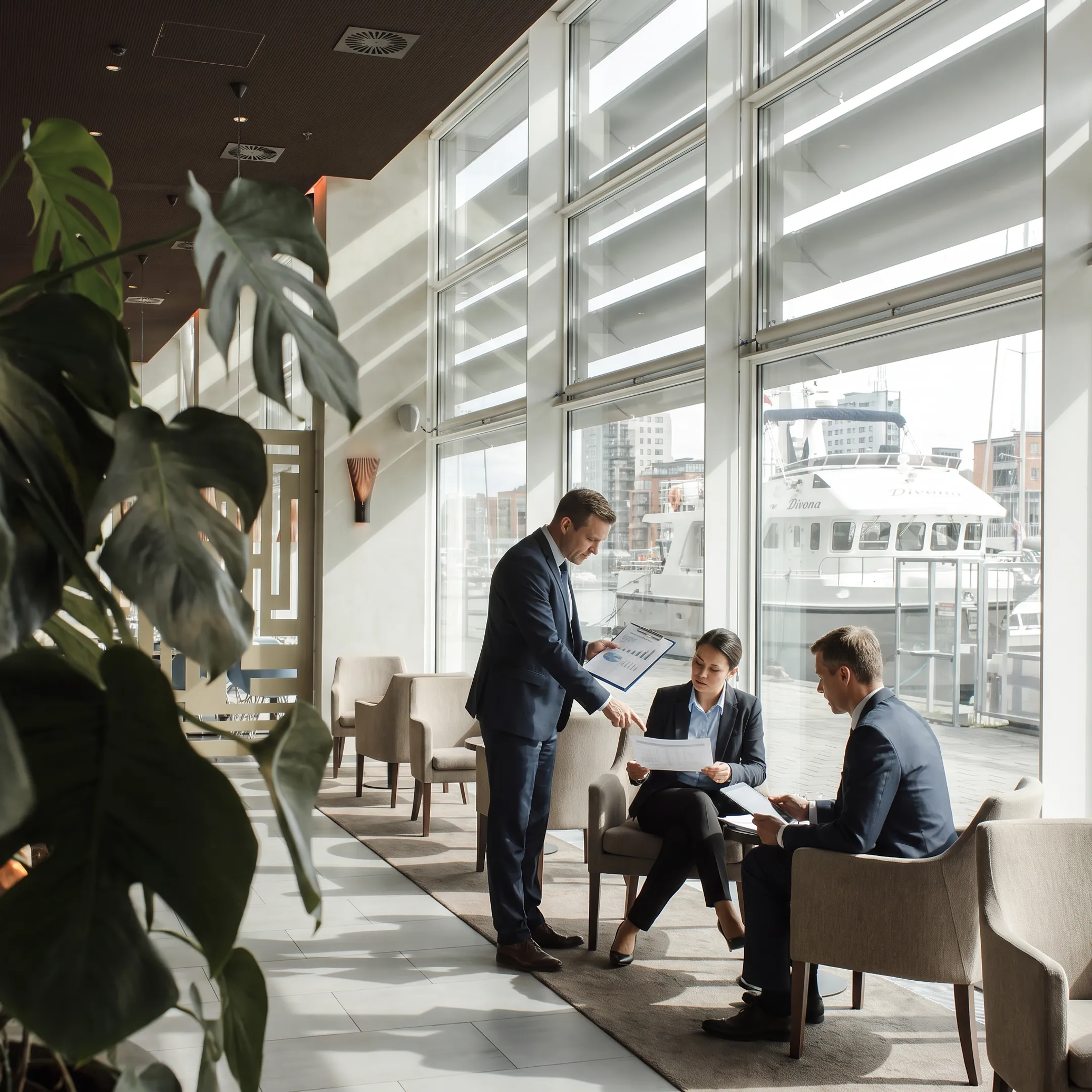 Hotel executives reviewing asset performance