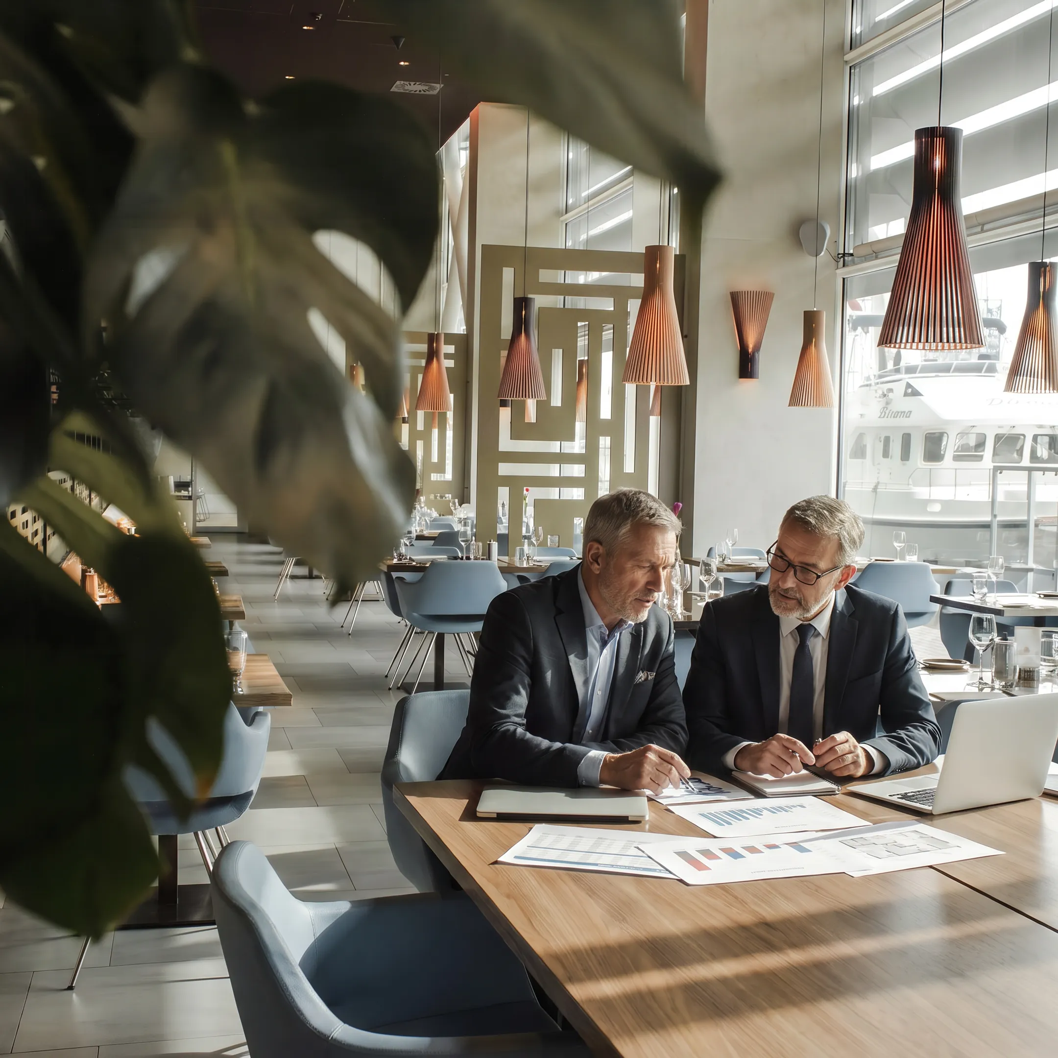 Hotel owner and advisor reviewing asset performance