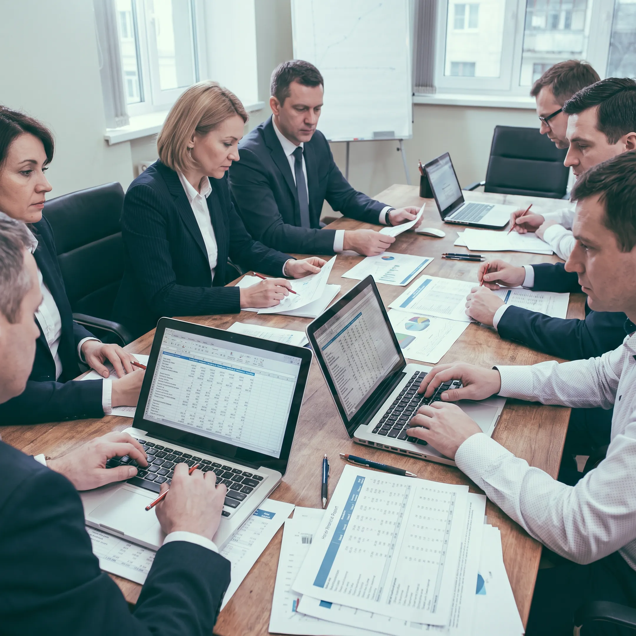 Hotel investment team reviewing asset performance