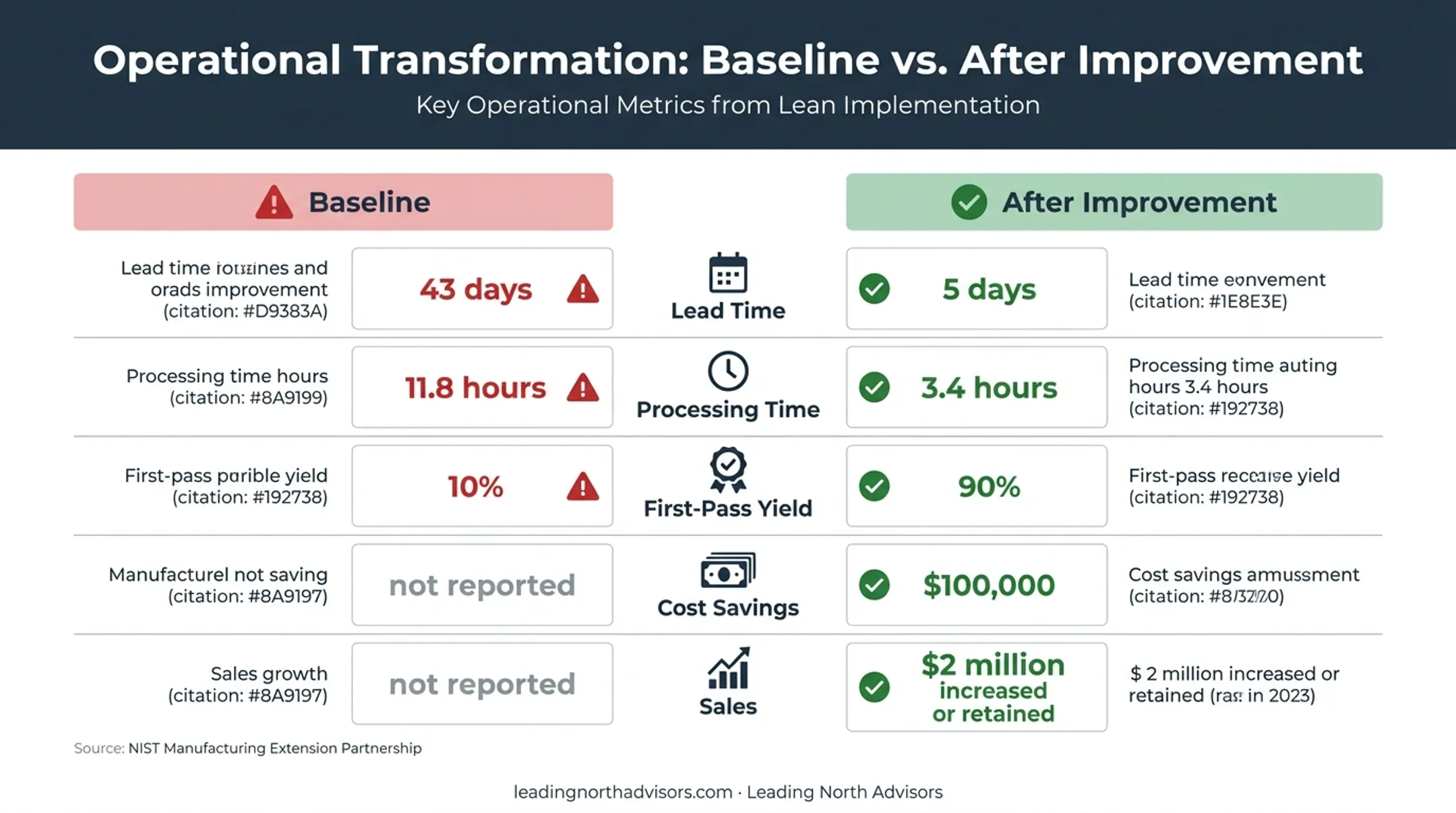 Value stream improvement before and after manufacturing results comparison