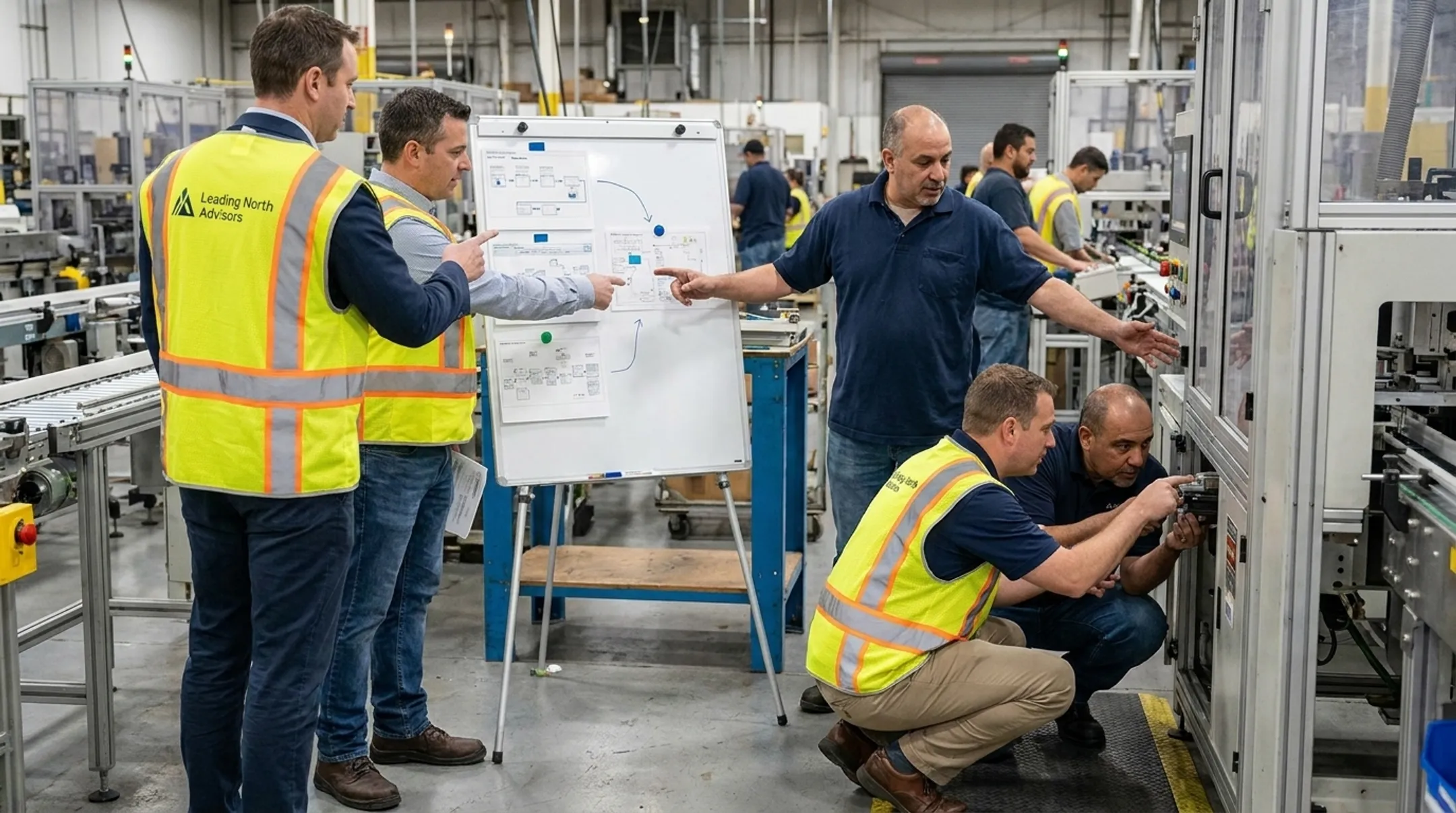 Lean transformation consultants working with client teams on operational improvements