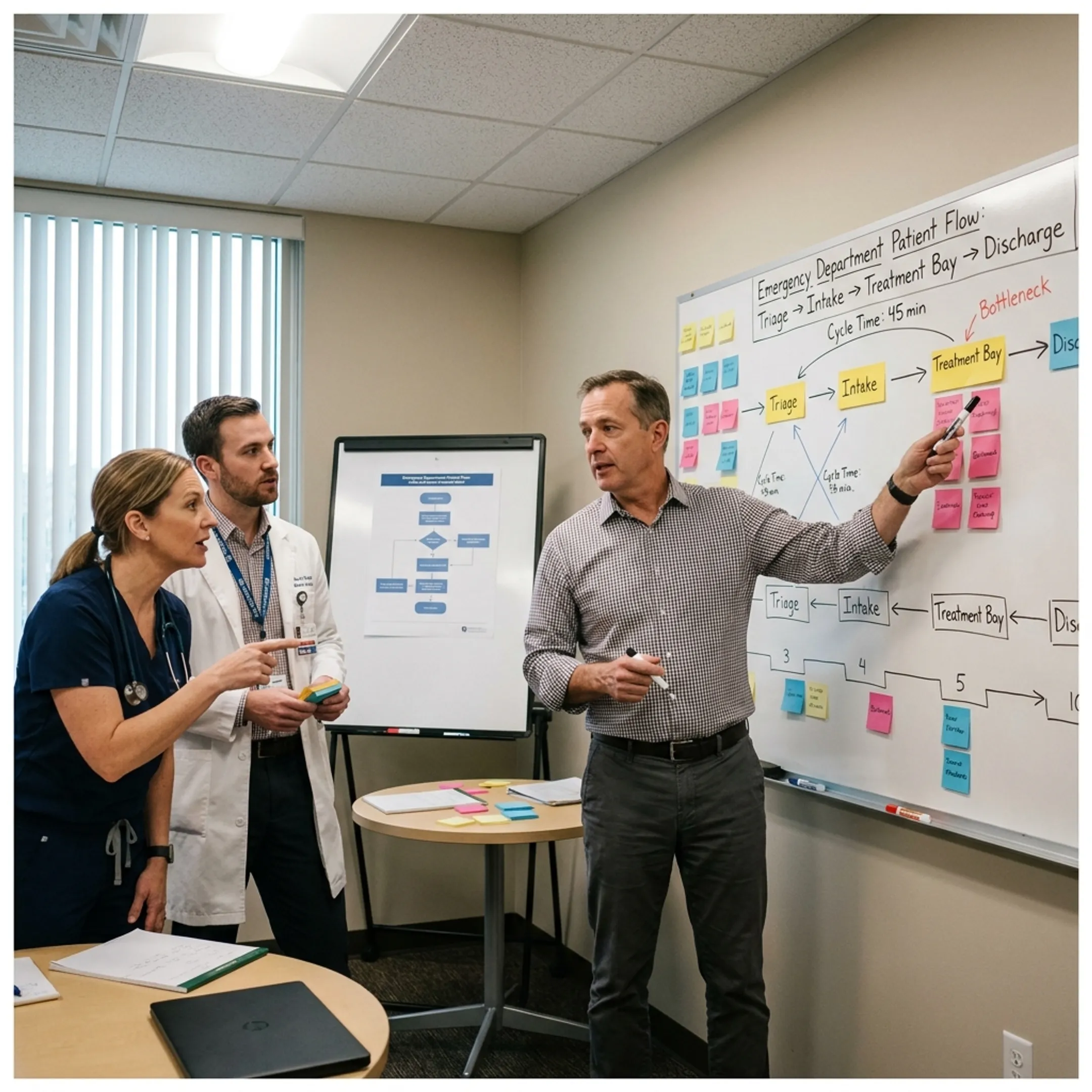 Clinical team participating in a hospital process improvement workshop