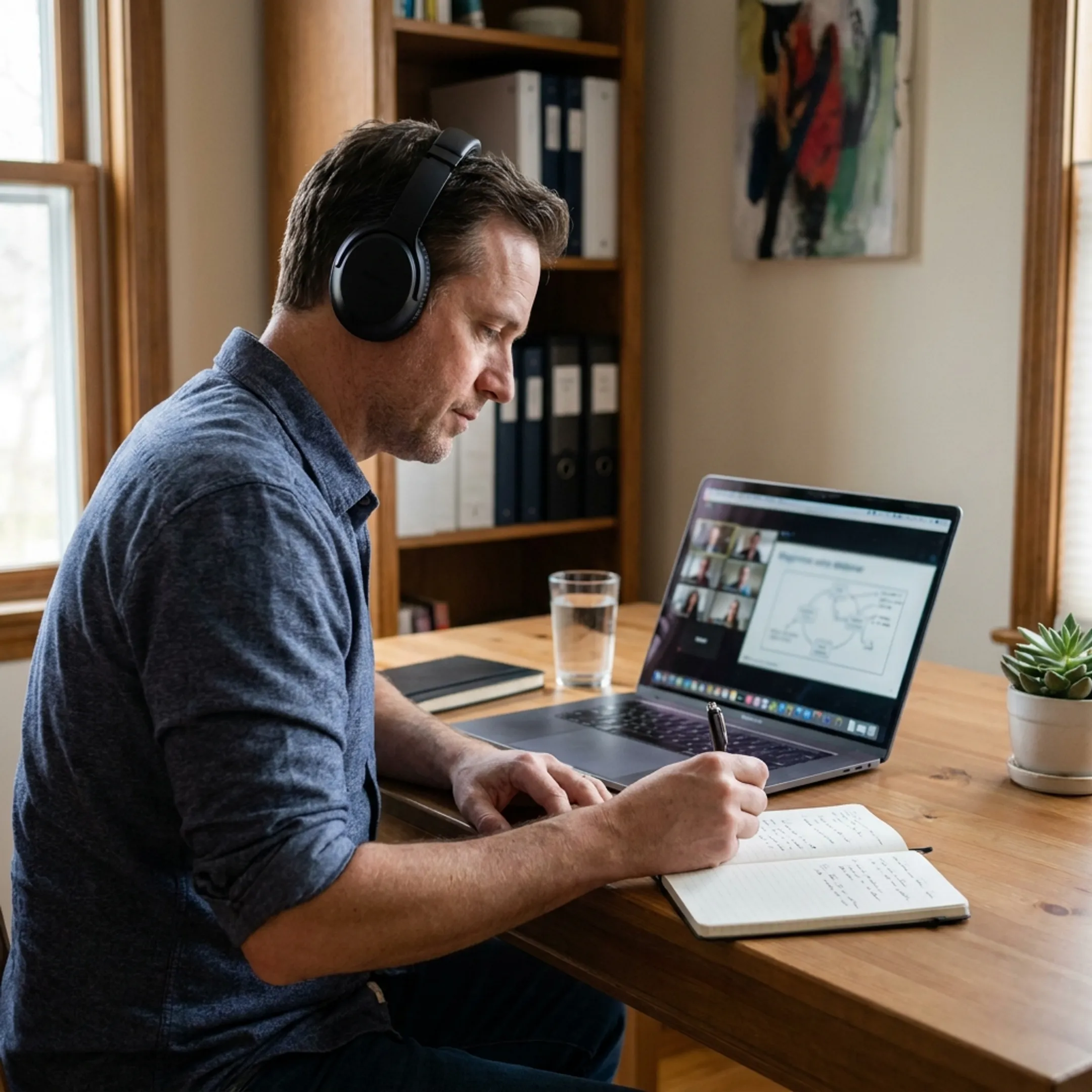 Professional participating in an online Lean certification training course on a laptop