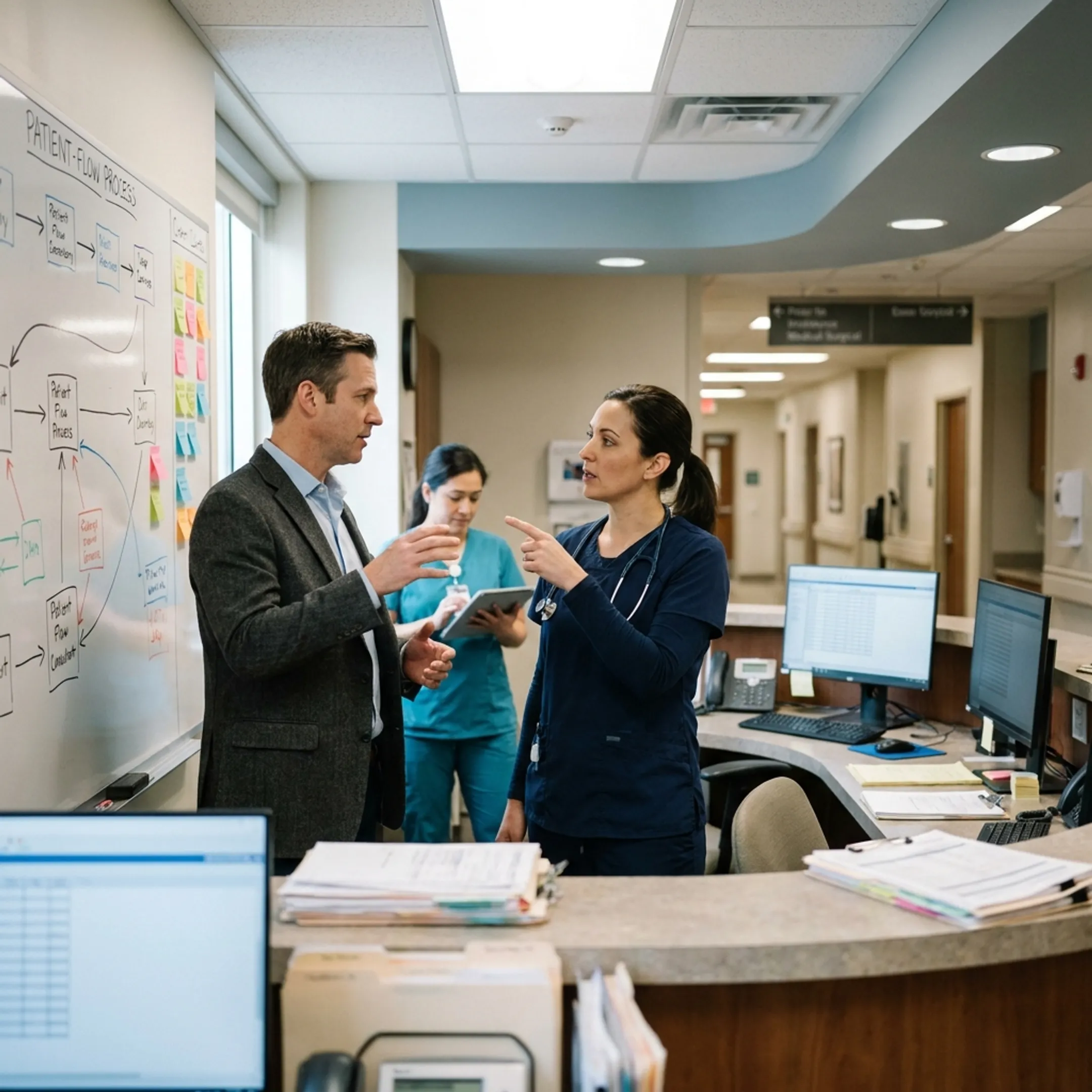 Consultant analyzing healthcare operational workflows