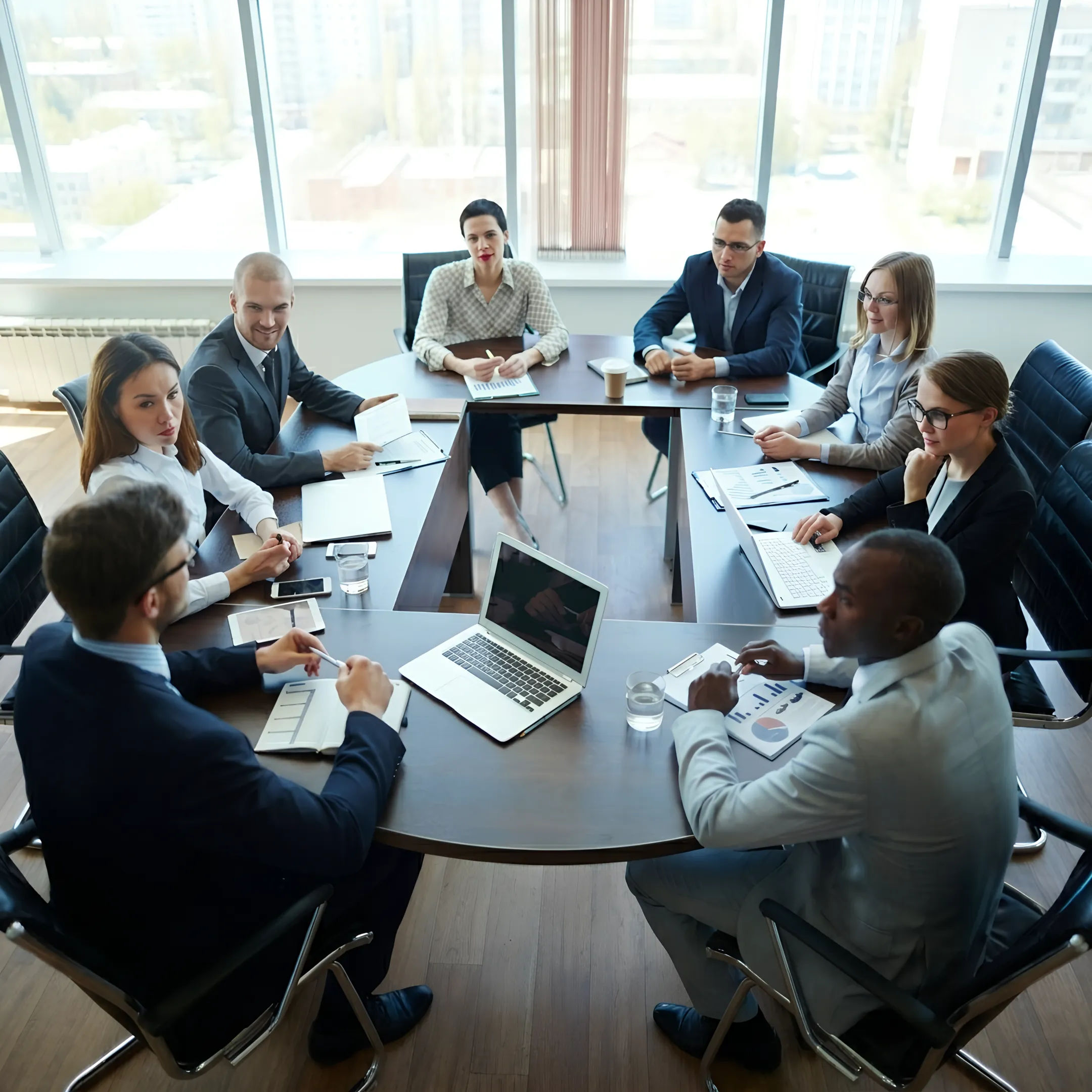 Operational advisors reviewing process benchmarking dashboards