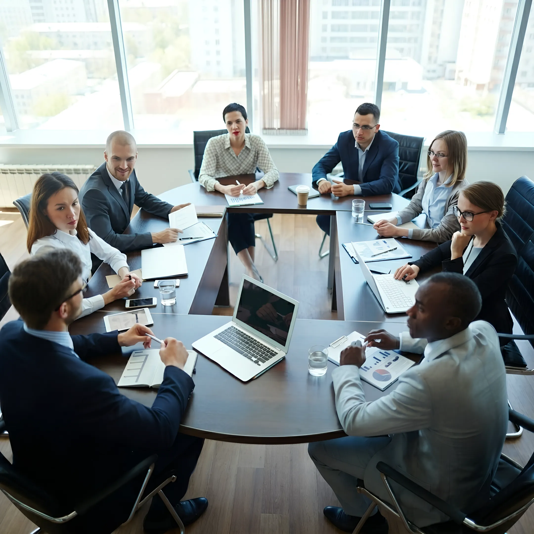 Government managers reviewing organizational process improvement charts