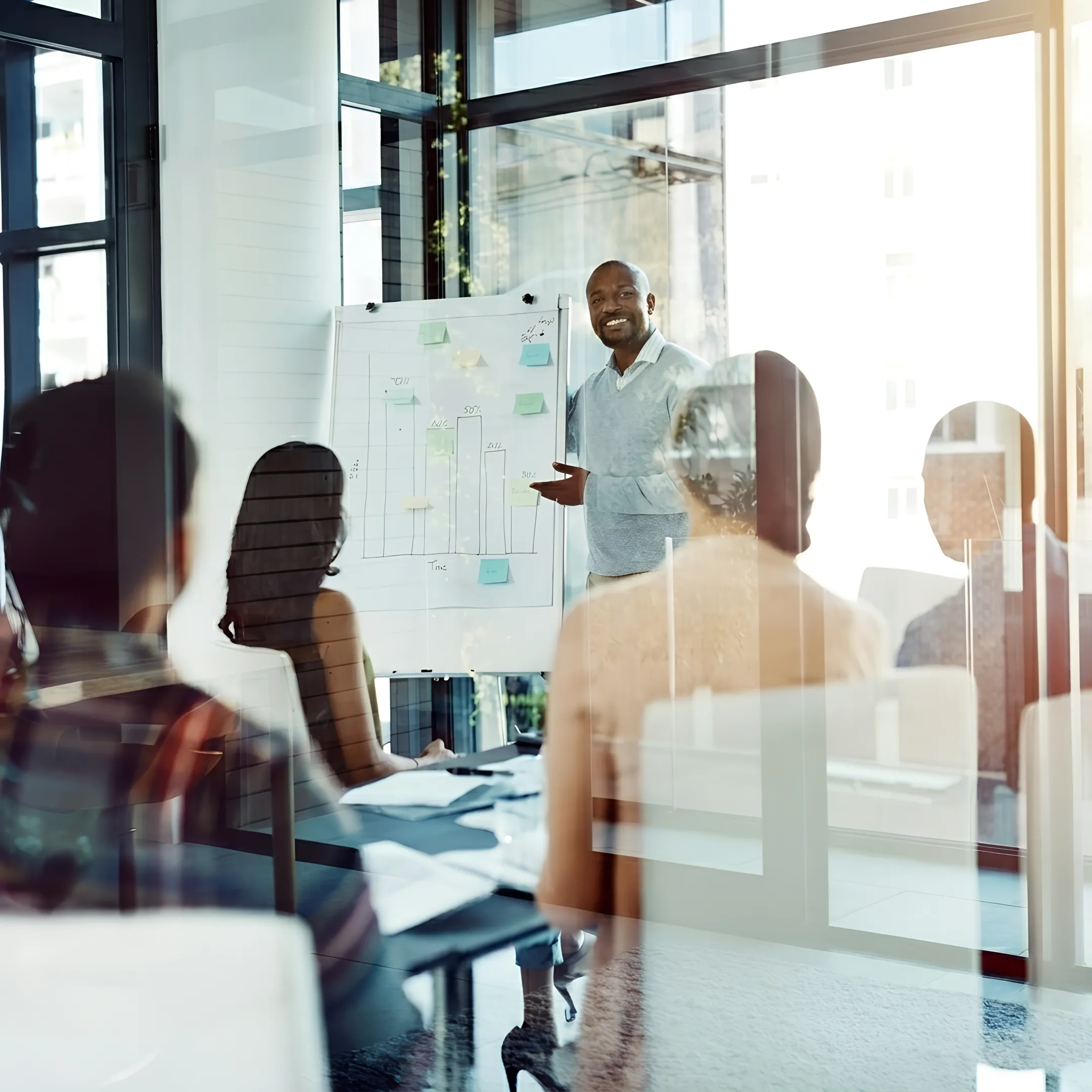 Executive analyzing strategic Lean roadmap during a remote business workshop
