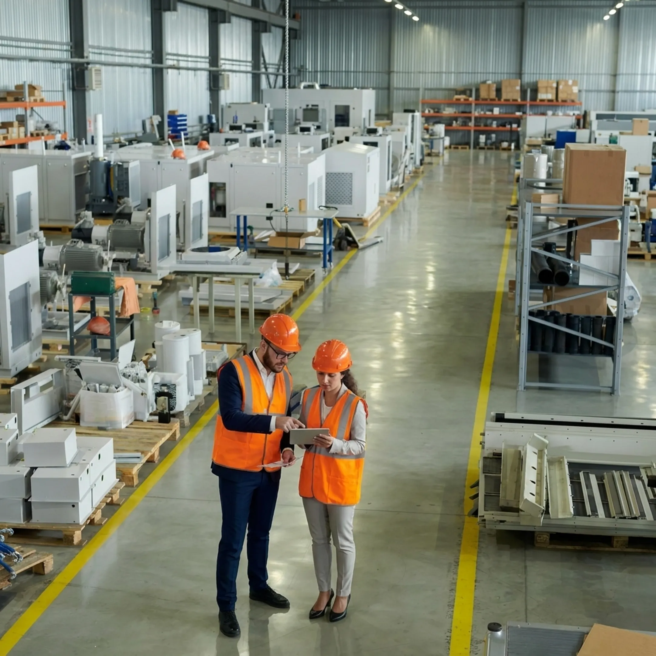 Plant manager mentoring a frontline team leader during a shift walkthrough
