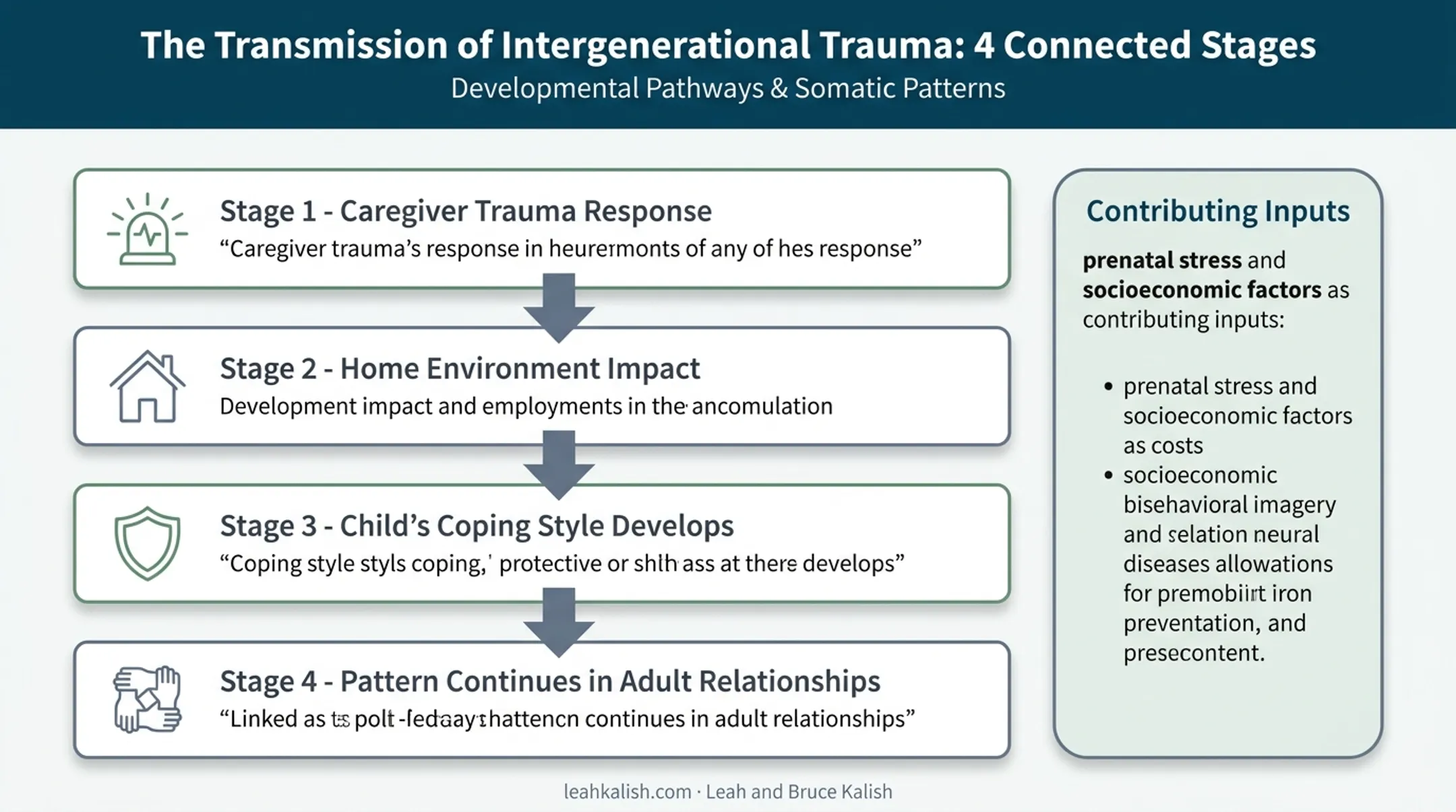 Four-step chain showing how trauma responses shape family coping patterns