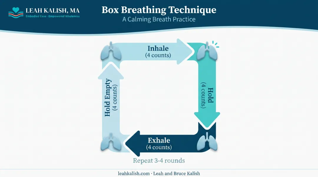 Box breathing four-step count technique diagram with equal intervals