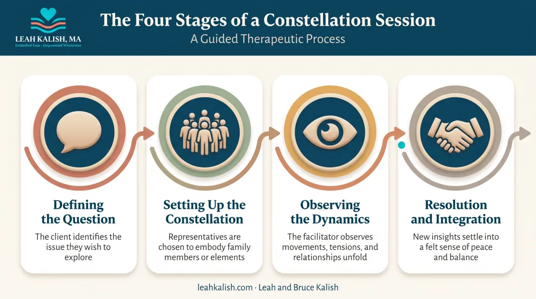 4-step systemic constellation session process from question to resolution