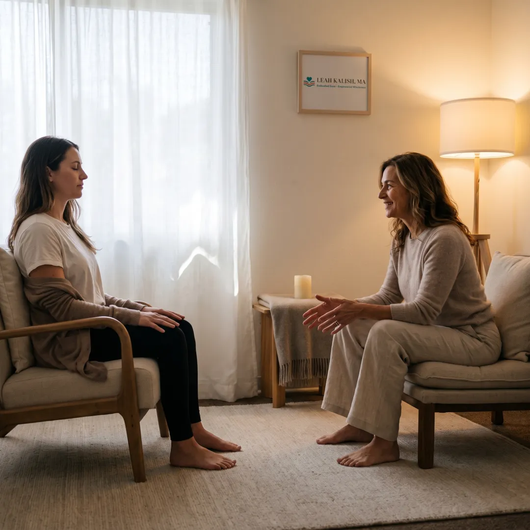 Practitioner guiding a client through grounding