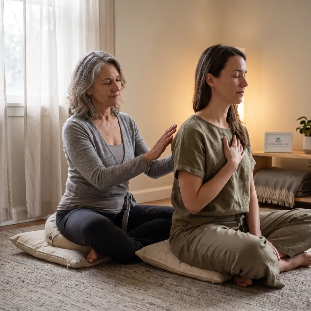Facilitator guiding a quiet body-awareness exercise