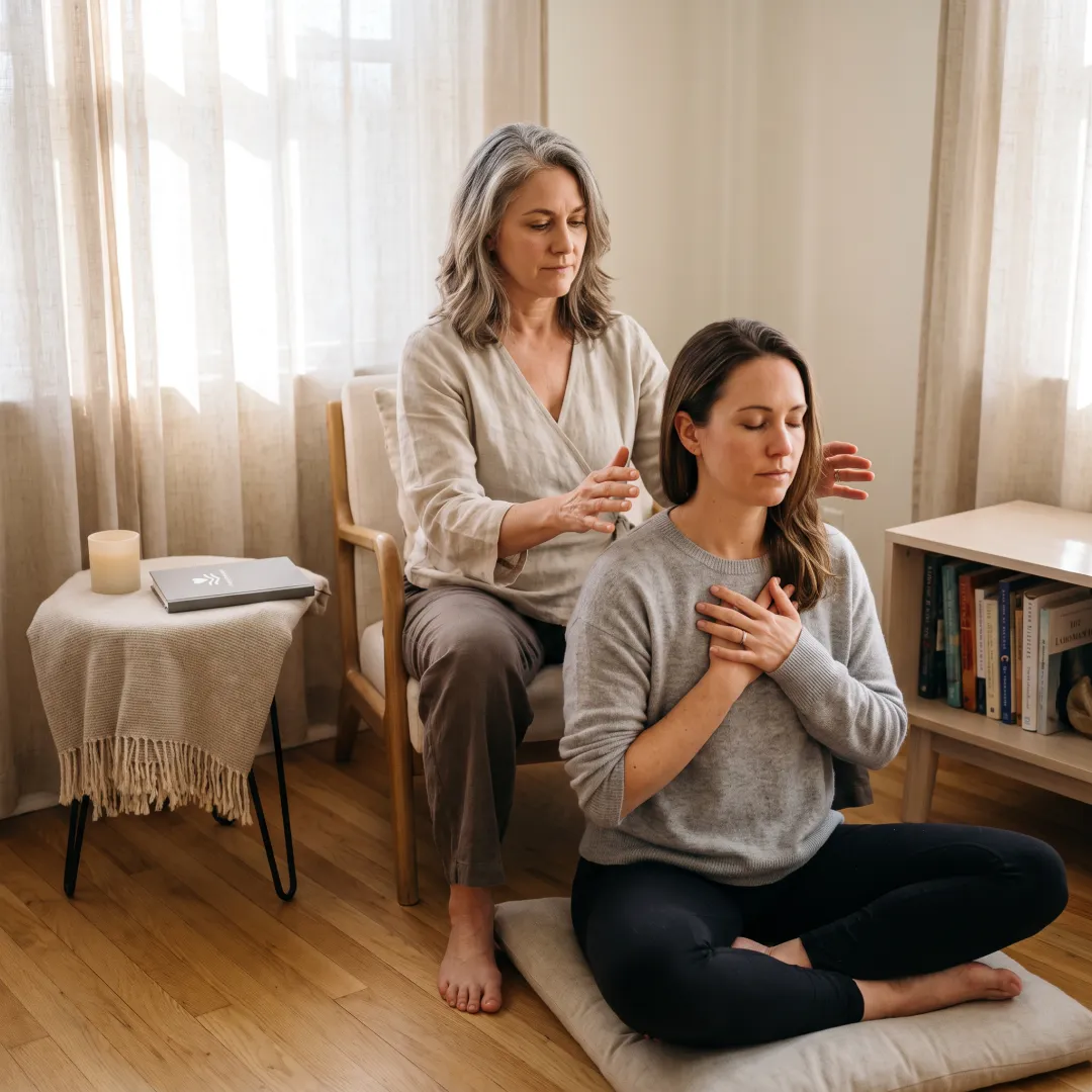 Practitioner and client in a calm somatic therapy session