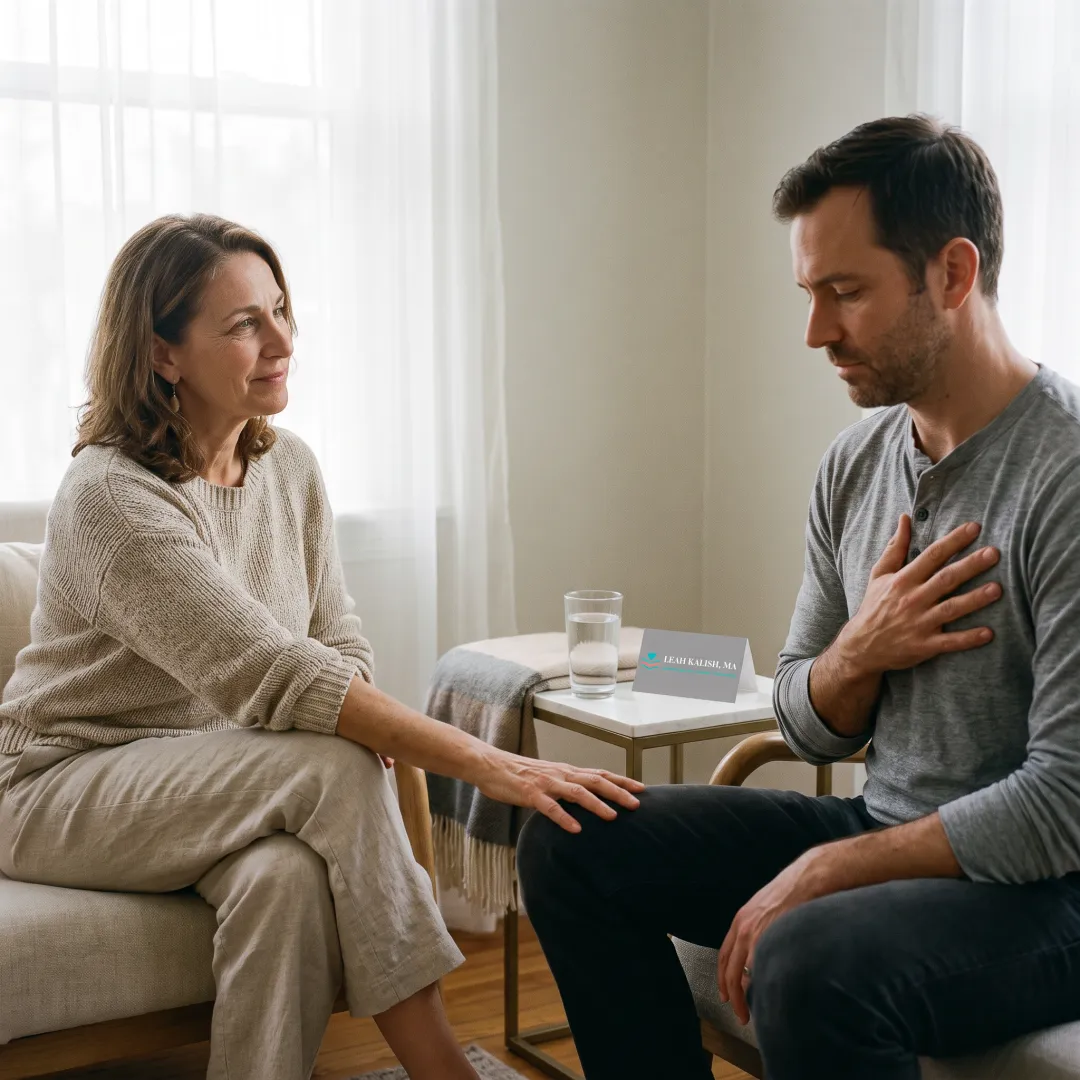 Practitioner and client in a body-based therapy conversation