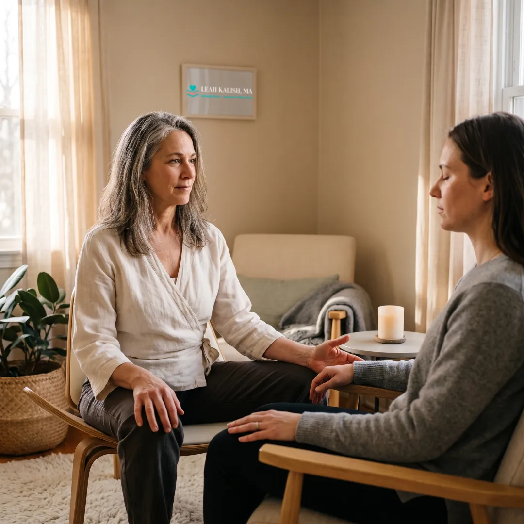 Facilitator supporting a client with a grounding practice