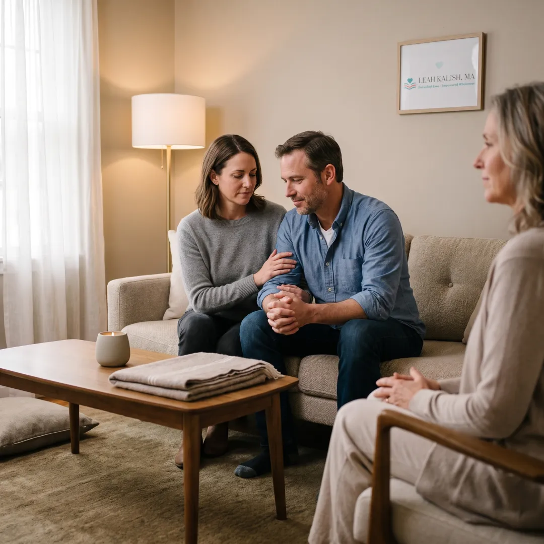 Couple practicing attentive connection during counseling