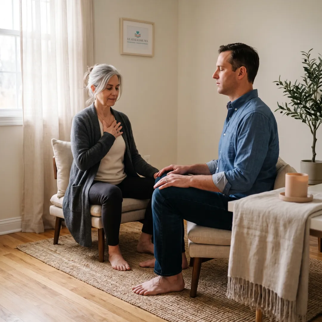 Practitioner supporting a client with grounding