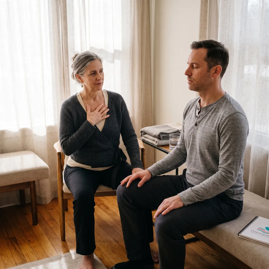 Facilitator guiding a body-awareness practice