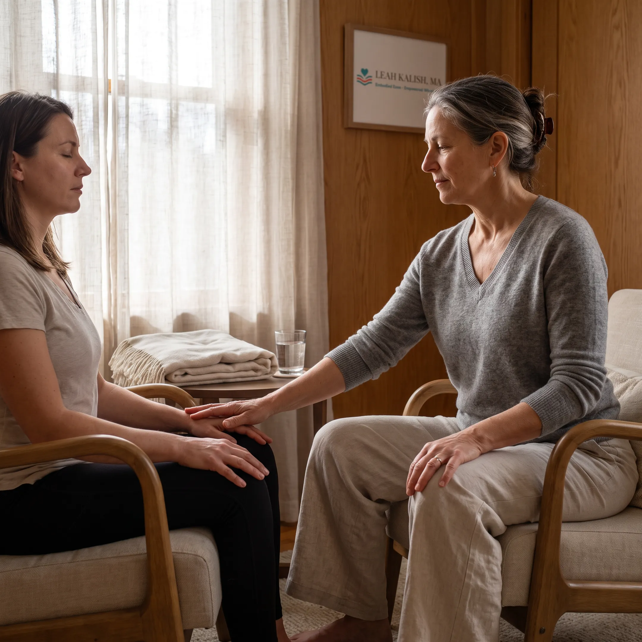 Client receiving calm body-based therapy support